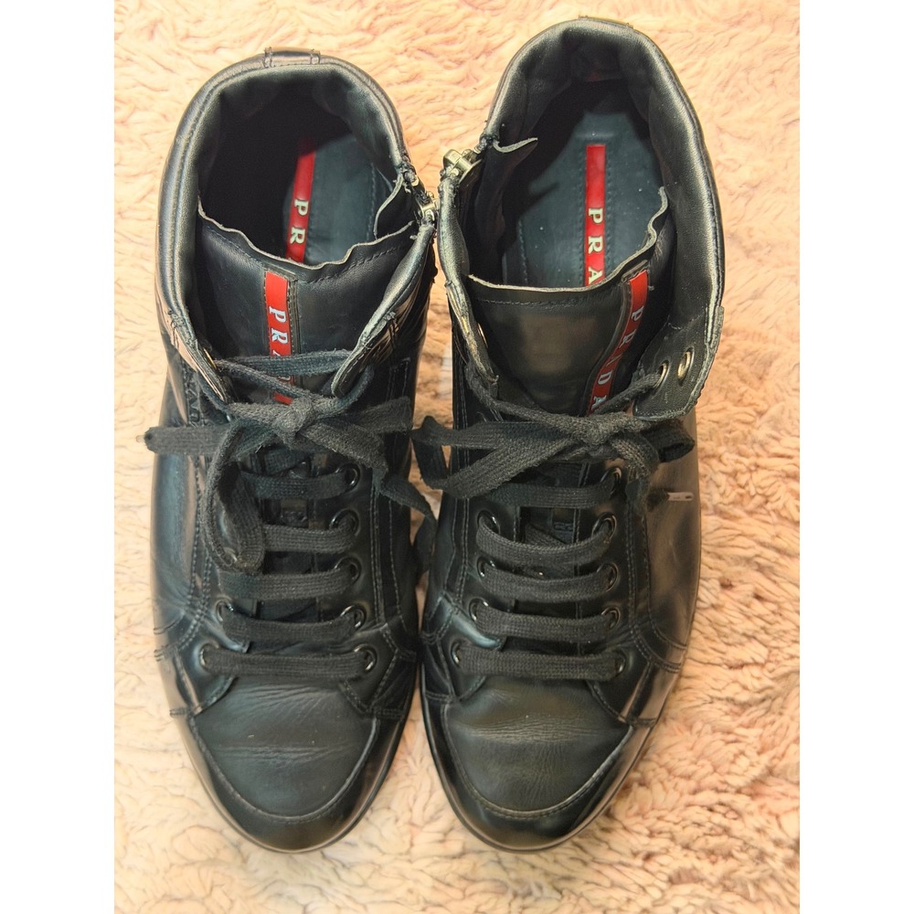 Prada Linea Rossa Mens Black Leather High Top Sneakers 4T 2752 Size 8 Zip Up